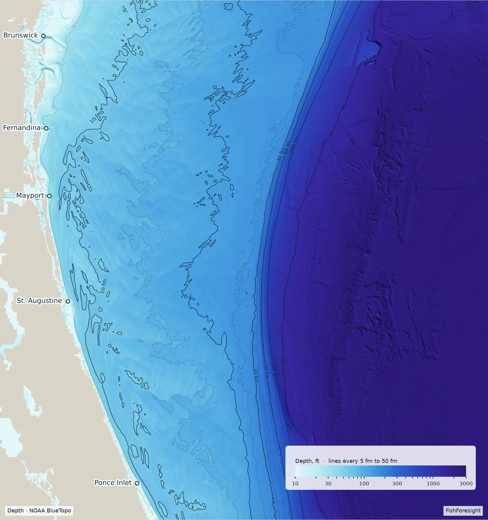 Bathymetry with depth contours